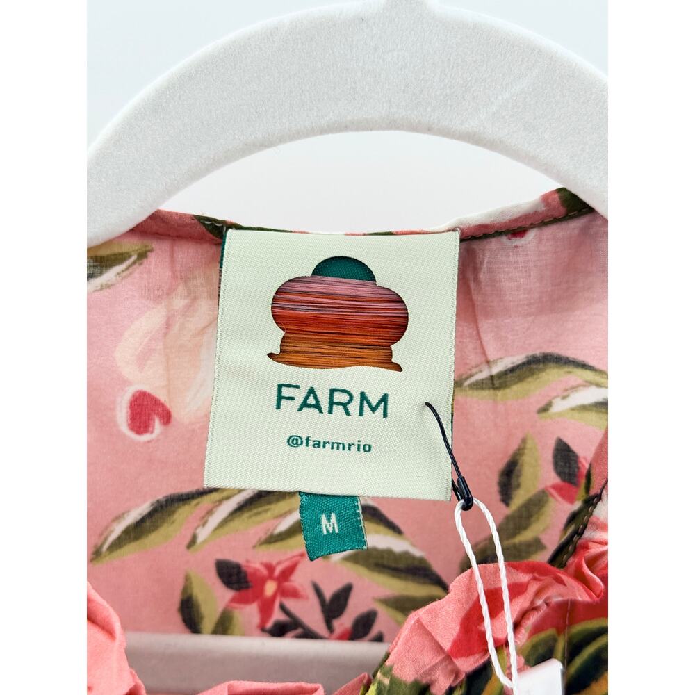 FARM Rio Aura Floral Short-Sleeve High Neck Blouse Top Soft Pink Women's Medium - Picture 8 of 9